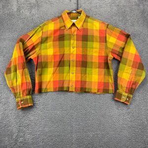 Viyella Womens Plaid Crop‎ Top Button Down Shirt Medium Cotton Wool Blend